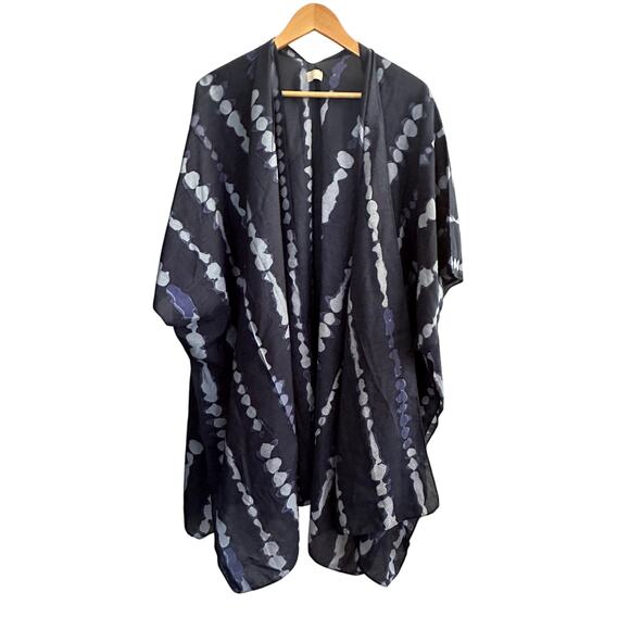 Summer & Rose Navy Blue Tie-Dye Ruana Kimono Wrap Cape One Size Boho Chic - Picture 6 of 6
